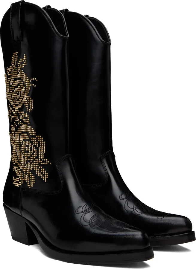 Ernest W. Baker Black Rose Studded High Western Boots - Image 4