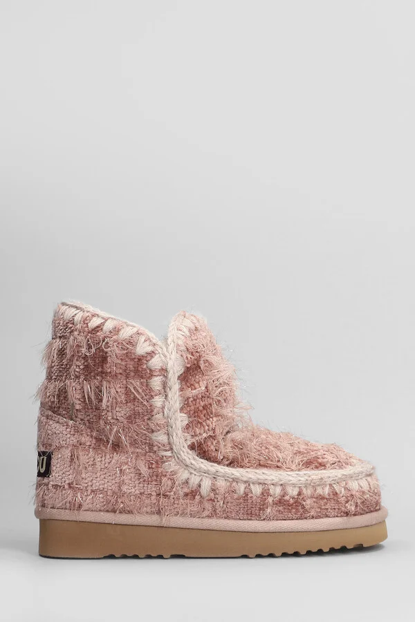 Eskimo 18 Low Heels Ankle Boots In Rose-pink Leather