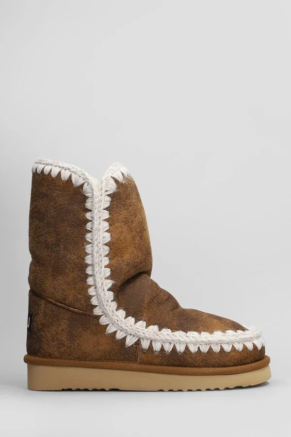 Eskimo 24 Vintage Low Heels Ankle Boots In Brown Leather