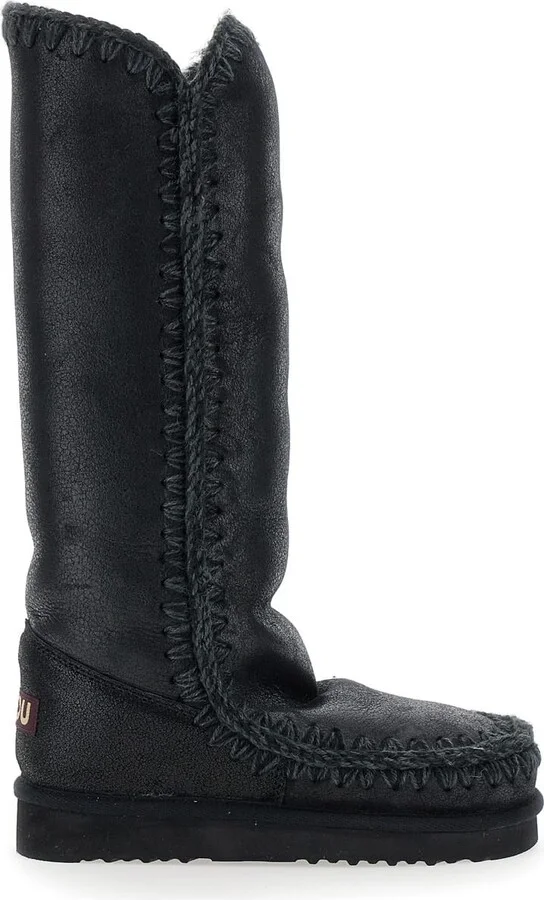 'eskimo' Black Boots With Rear Logo Application In Leather Woman