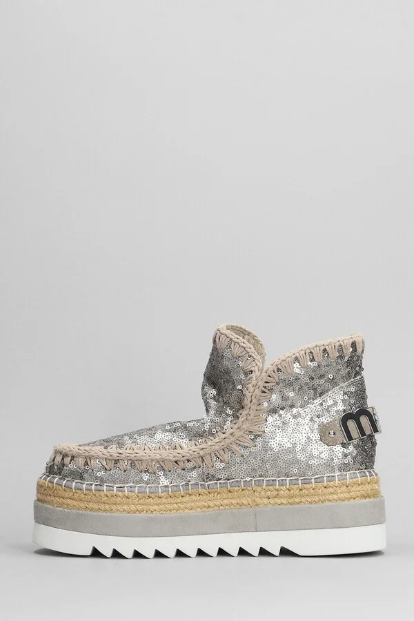 Eskimo Jute Eva Low Heels Ankle Boots In Gunmetal Synthetic Fibers - Image 3