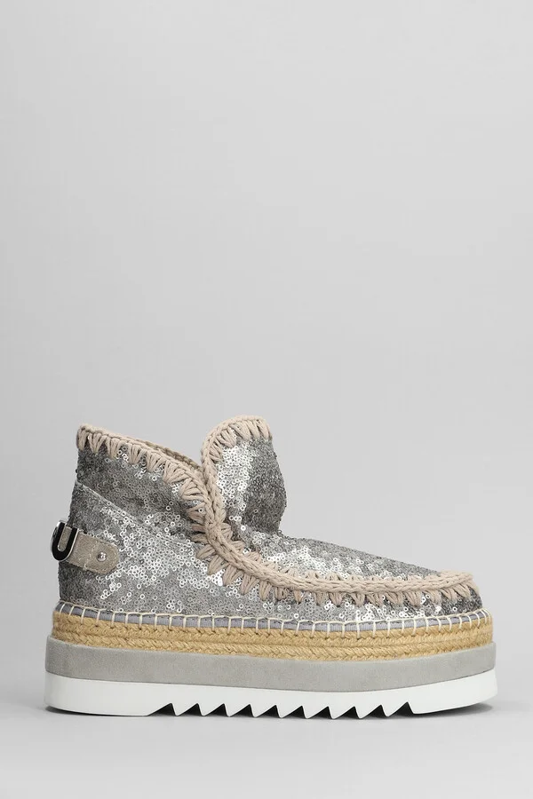 Eskimo Jute Eva Low Heels Ankle Boots In Gunmetal Synthetic Fibers