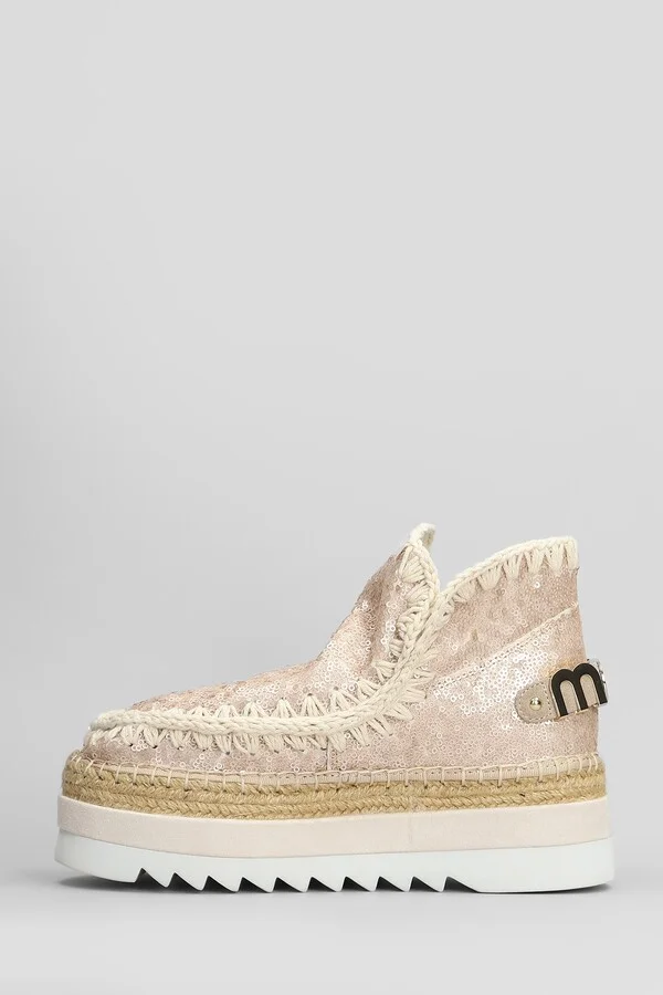 Eskimo Jute Eva Low Heels Ankle Boots In Rose-pink Synthetic Fibers - Image 3