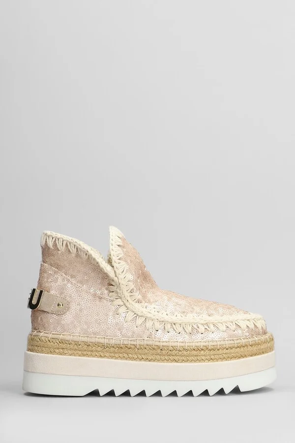 Eskimo Jute Eva Low Heels Ankle Boots In Rose-pink Synthetic Fibers