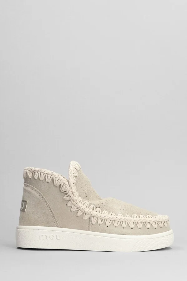 Eskimo Sneaker Low Heels Ankle Boots In Beige Suede