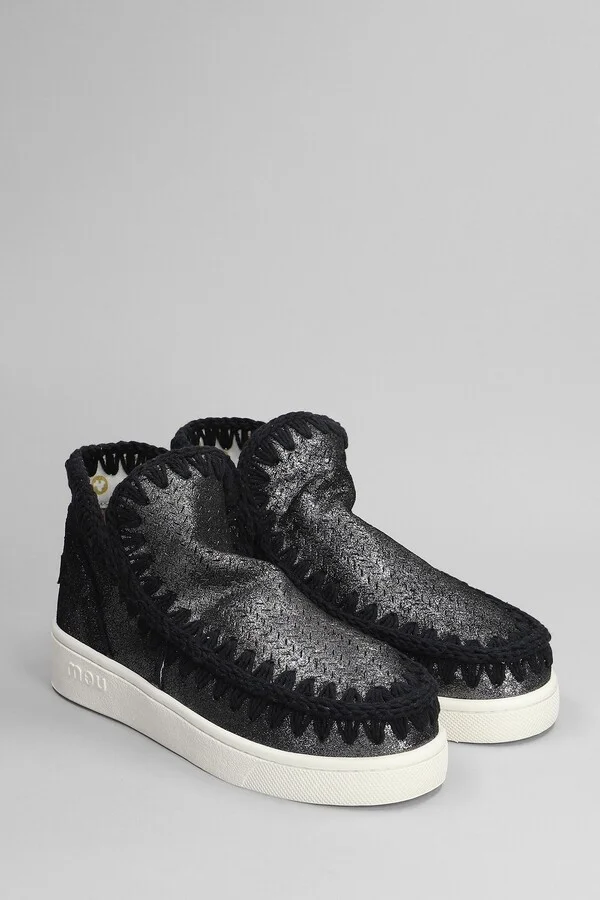 Eskimo Sneaker Low Heels Ankle Boots In Black Glitter - Image 2
