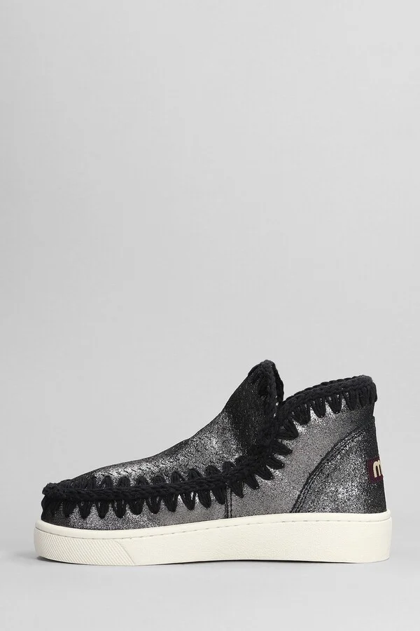 Eskimo Sneaker Low Heels Ankle Boots In Black Glitter - Image 3
