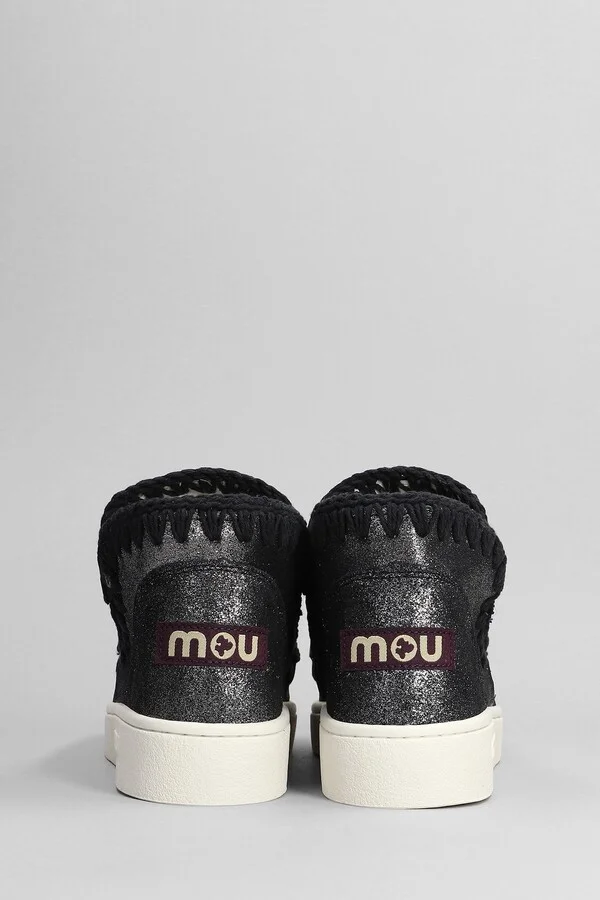 Eskimo Sneaker Low Heels Ankle Boots In Black Glitter - Image 4