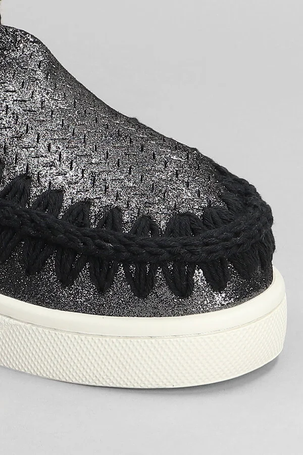 Eskimo Sneaker Low Heels Ankle Boots In Black Glitter - Image 5
