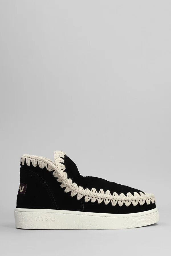 Eskimo Sneaker Low Heels Ankle Boots In Black Suede
