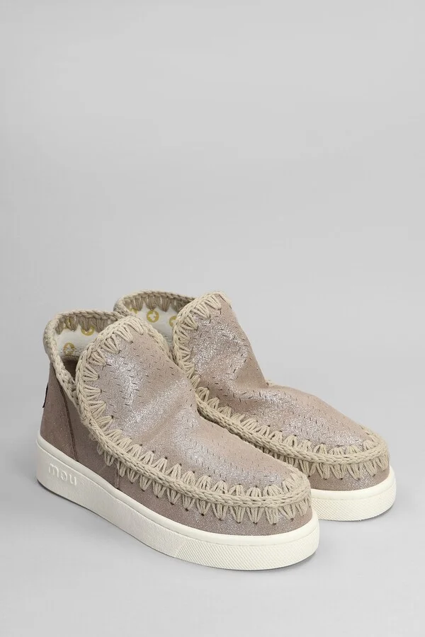 Eskimo Sneaker Low Heels Ankle Boots In Grey Glitter - Image 2