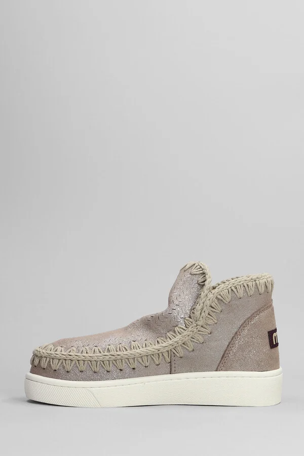 Eskimo Sneaker Low Heels Ankle Boots In Grey Glitter - Image 3