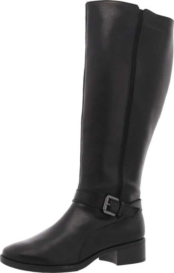 Esnadette Womens Wide Calf Leather Knee-High Boots