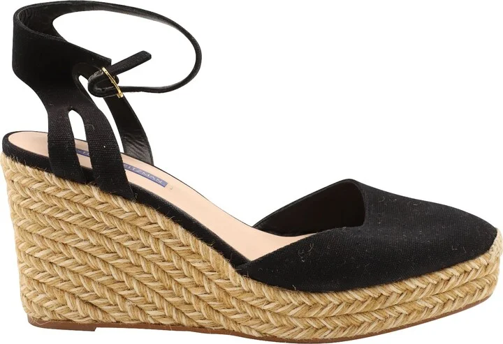 Espadrille Wedge Sandals in Black Canvas
