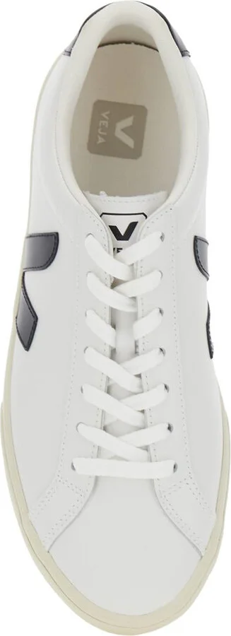 'Esplar' White Low Top Sneakers With Contrasting Heel With Logo Lettering And Logo Patch On The Side In Leather Unisex - Image 4