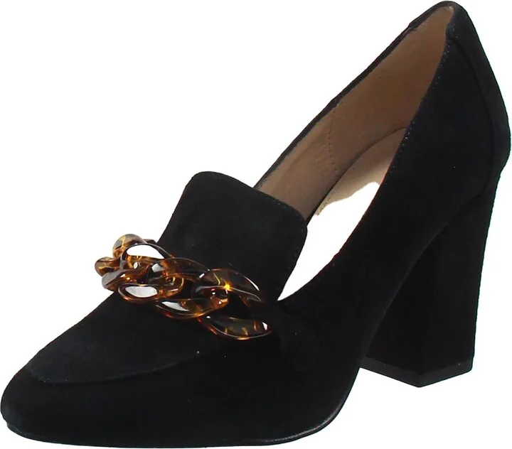 Esra Womens Chain Suede Loafer Heels