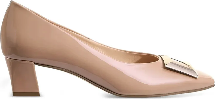 Etienne block-heel patent pumps