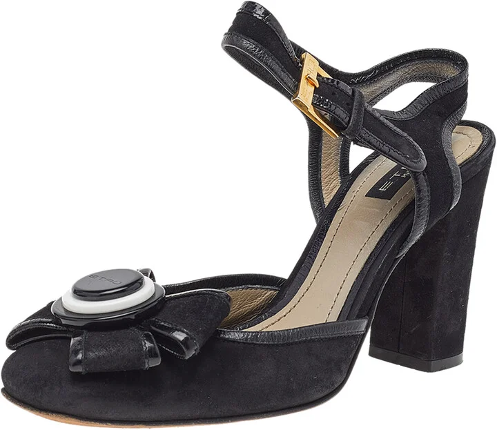 Etro Black Suede Ankle Strap Bow Sandals Size 37
