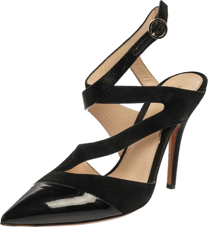 Etro Black Suede Leather And Pony Hair Pointed Toe Ankle Strap Sandals Size 40