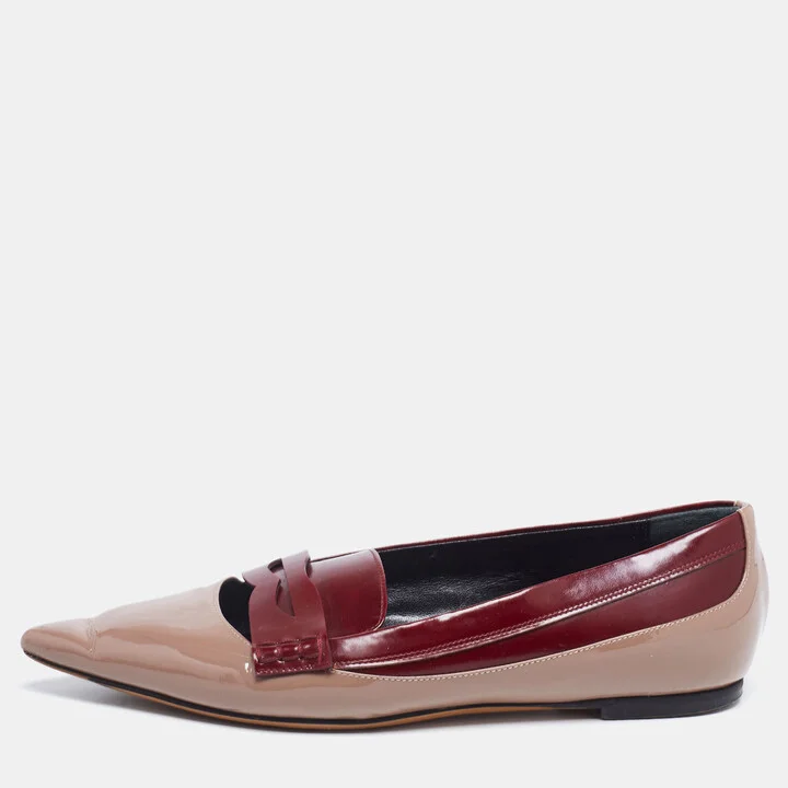 Etro Brown/Burgundy Patent and Leather Slip On Loafers Size 37