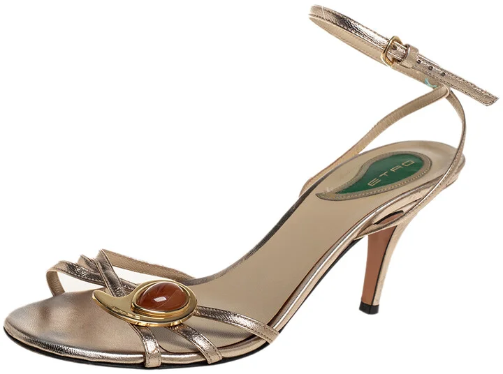 Etro Gold Leather Ankle Strap Sandals Size 41
