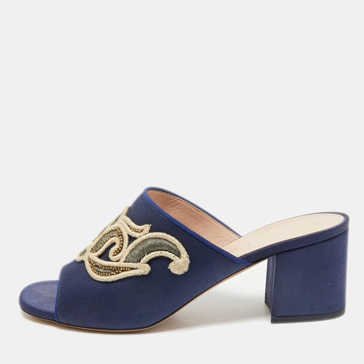Etro Navy Blue Satin Slide Sandals Size 40