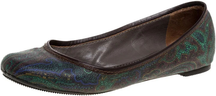 Etro Paisley Multicolor Printed Coated Canvas And Leather Trim Ballet Flats Size 38