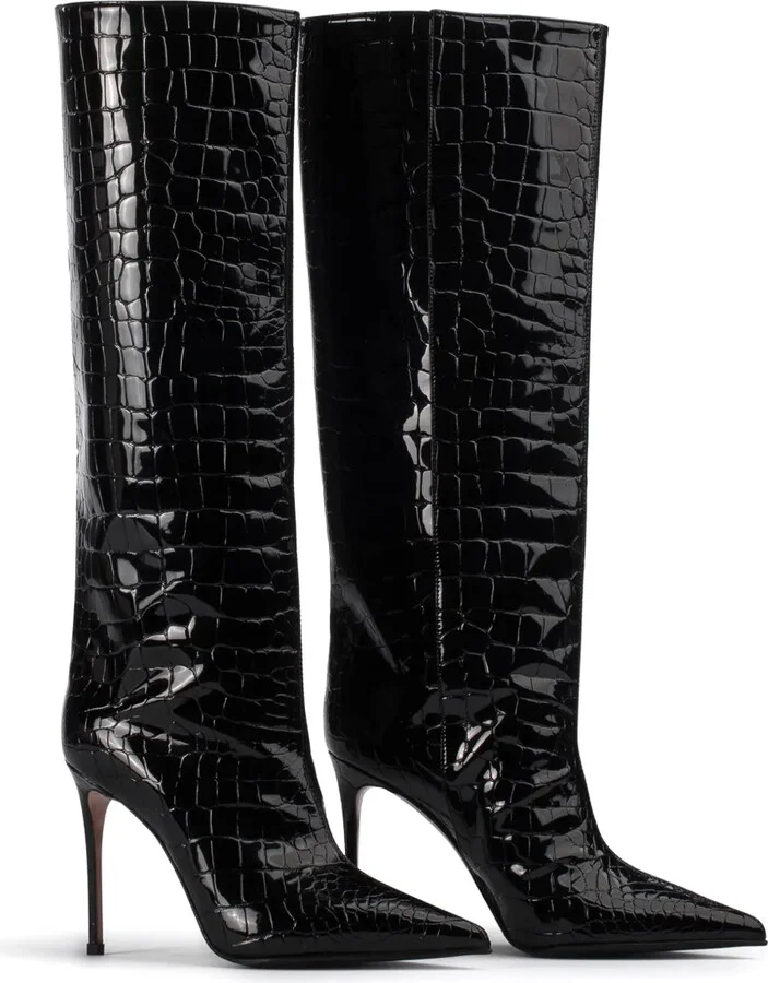 Eva 120mm croc-embossed leather boots - Image 2