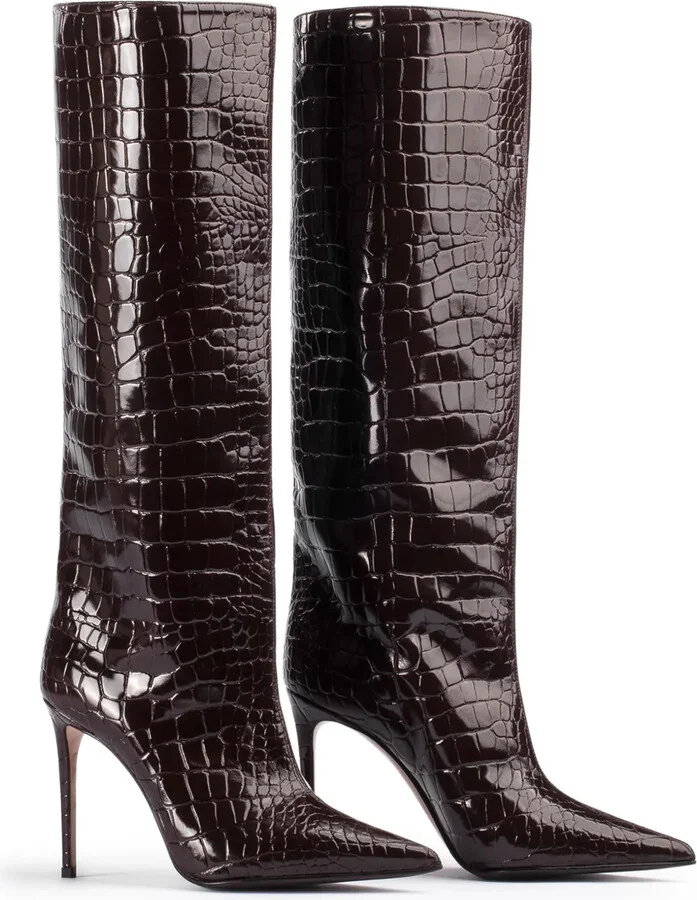 Eva 120mm croc-embossed leather boots - Image 2