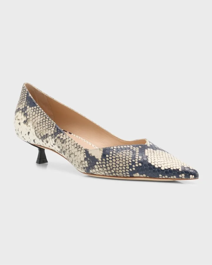 Eva Embossed Kitten-Heel Pumps - Image 4