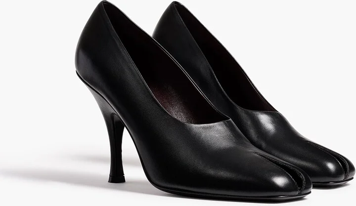 Eva Peep Toe Pump in Black Leather - Image 2