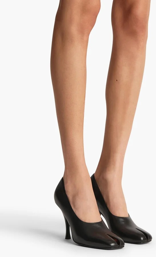 Eva Peep Toe Pump in Black Leather - Image 5