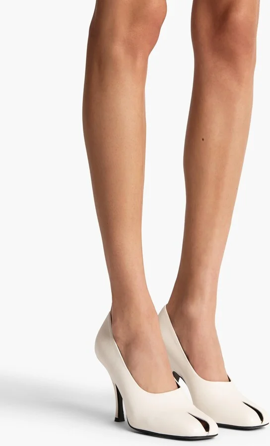 Eva Peep Toe Pump in Optic White Leather - Image 5