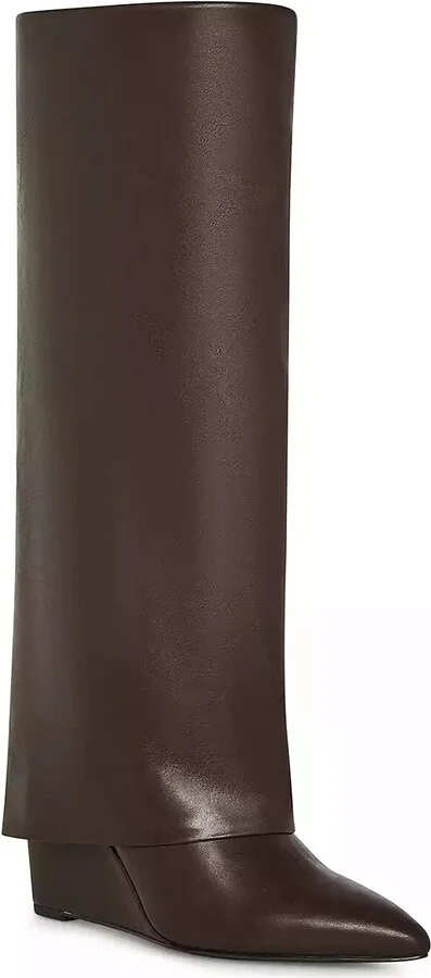 Evannder Women 6 Brown Pointed Toe Knee High Fold-Over Boots KHD2036