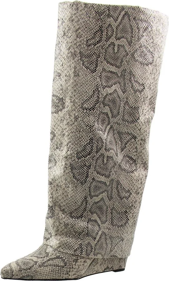 Evannder Womens Faux Leather Metallic Wedge Boots