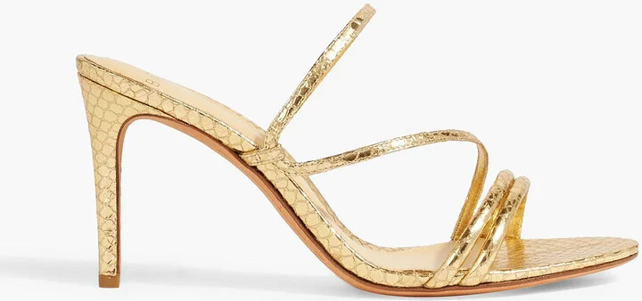 Eve 85 metallic snake-effect leather mules