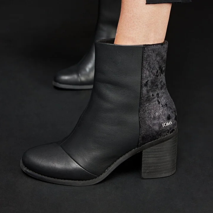 Evelyn Black Suede and Plush Foil Heeled Boot