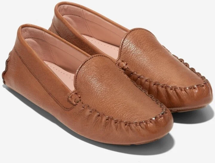 Evelyn Driver Flat Women's 5 Pecan Brown Leather Loafers Shoes KHD474