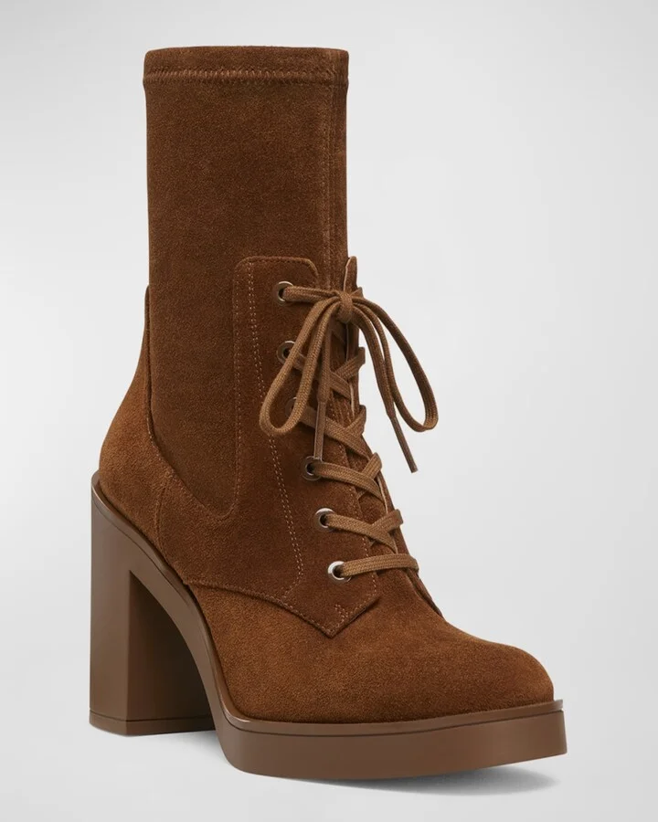 Everitt Stretch Suede Lace-Up Booties - Image 2