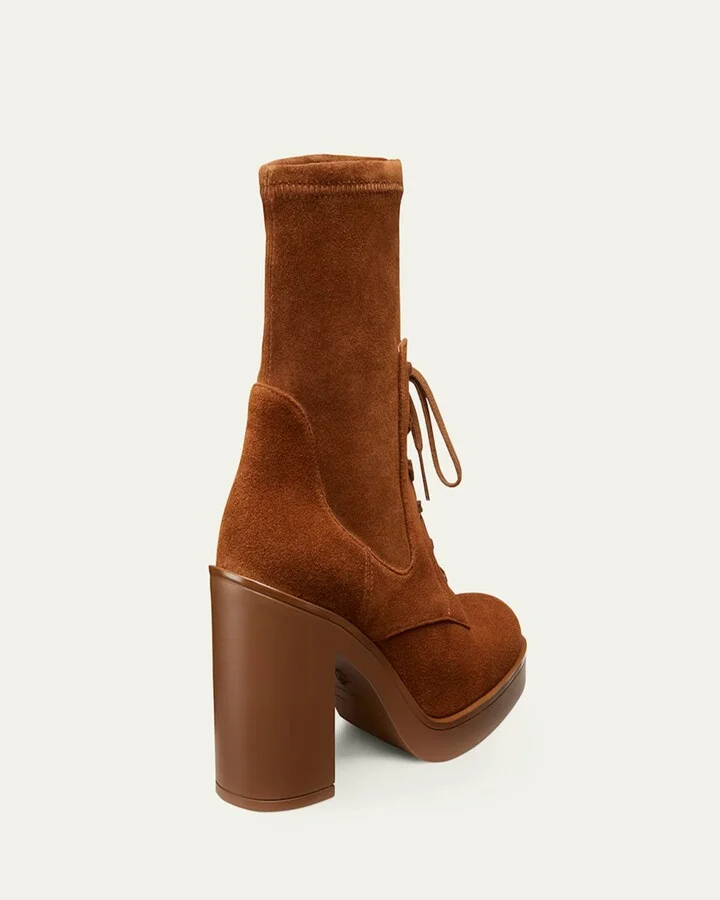 Everitt Stretch Suede Lace-Up Booties - Image 2
