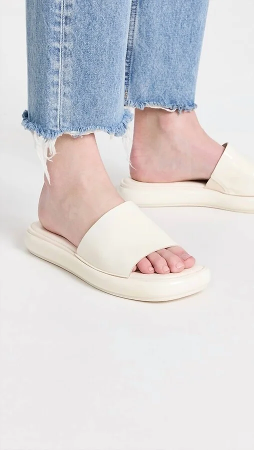 Evie Platform Slide Sandal In Marble Cream