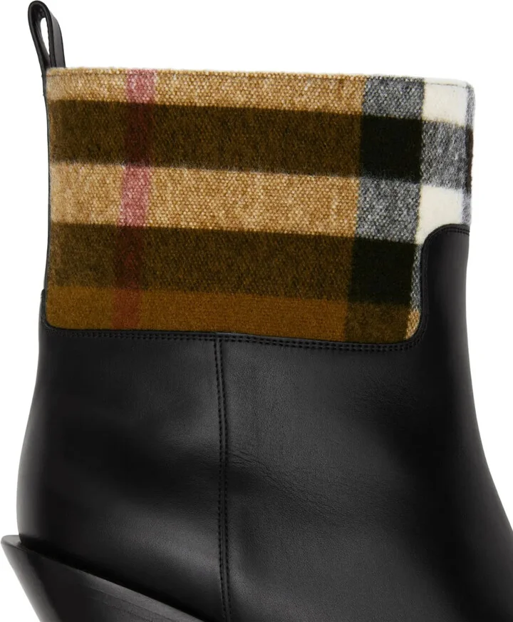 Exaggerated Check panelled leather boots - Image 2