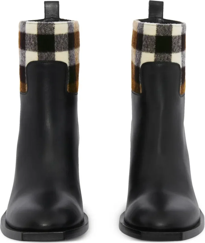 Exaggerated Check panelled leather boots - Image 3