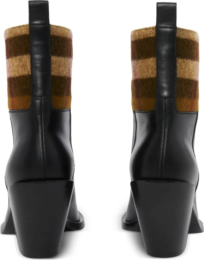 Exaggerated Check panelled leather boots - Image 4