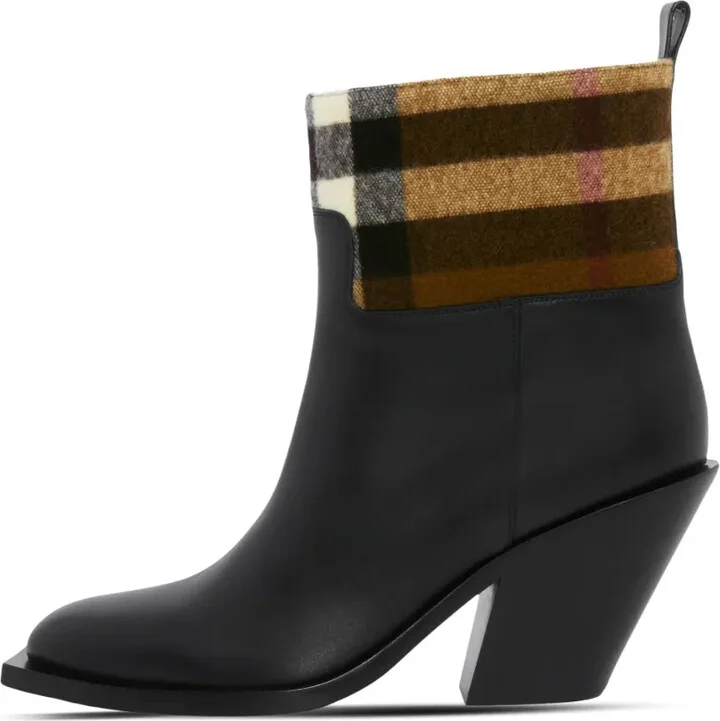 Exaggerated Check panelled leather boots - Image 5
