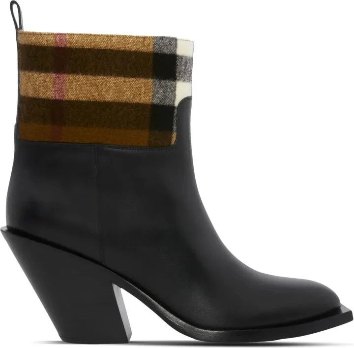 Exaggerated Check panelled leather boots