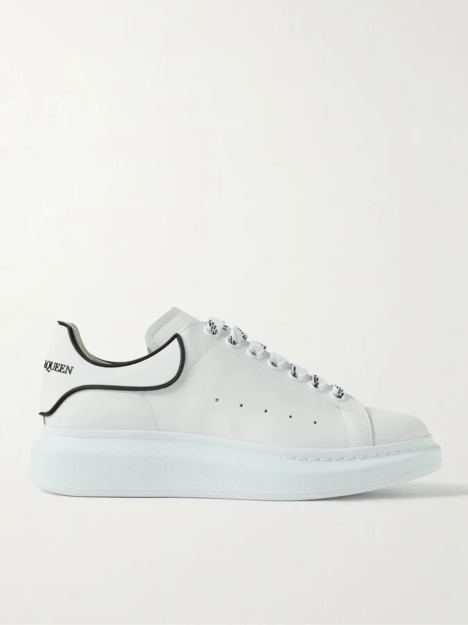 Exaggerated-Sole Rubber-Trimmed Leather Sneakers