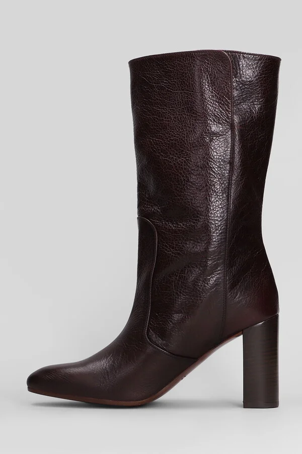 Exis High Heels Ankle Boots In Bordeaux Leather - Image 3