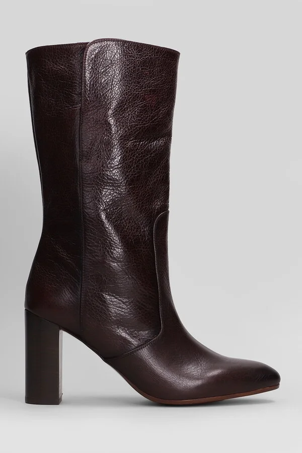 Exis High Heels Ankle Boots In Bordeaux Leather