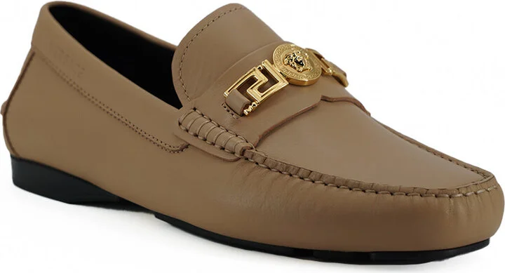 Exquisite Medusa Gold-Tone Leather Men's Loafers - Image 2